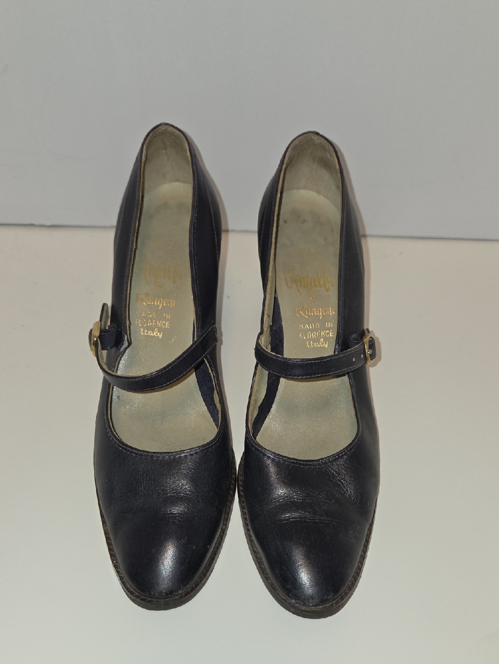 Vintage Black Leather Mary Jane Leather Pumps With Buckle Strap Size 7